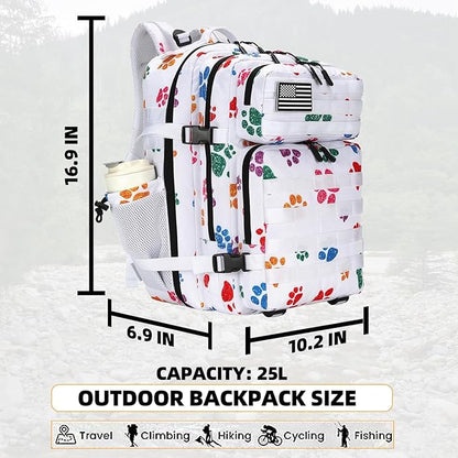 25L Tactical Military Backpack Small Travel Rucksack for Men and Women Assault Pack Bug Out Bag Molle Daypack Gym Backpack with Bottle Holder (Cat Paw)