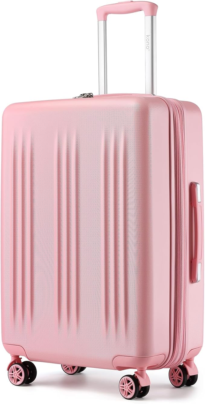 Kono Lightweight 24 Inch Expandable Luggage with Quiet Spinner Wheels TSA Lock, Scratch and Drop Resistant PC+ABS Hardside Durable Medium Checked Suitcase, Pink