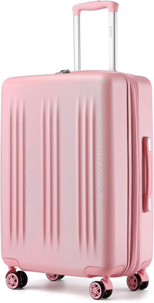 Kono Lightweight 28 Inch Expandable Luggage with Quiet Spinner Wheels TSA Lock, Scratch and Drop Resistant PC+ABS Hardside Durable Large Checked Suitcase, Pink