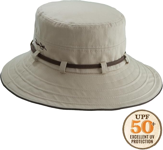 Women's Contrast Cotton Bucket Sun Hat with Sizing Tie, 3" Brim