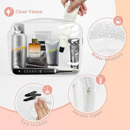 TISRATOK 12 PCS Clear Makeup Bag for Women with Zipper, TSA Approved Toiletry Pouch, Cosmetic Bag Bulk for Travel Organizer Essentials - White,Large