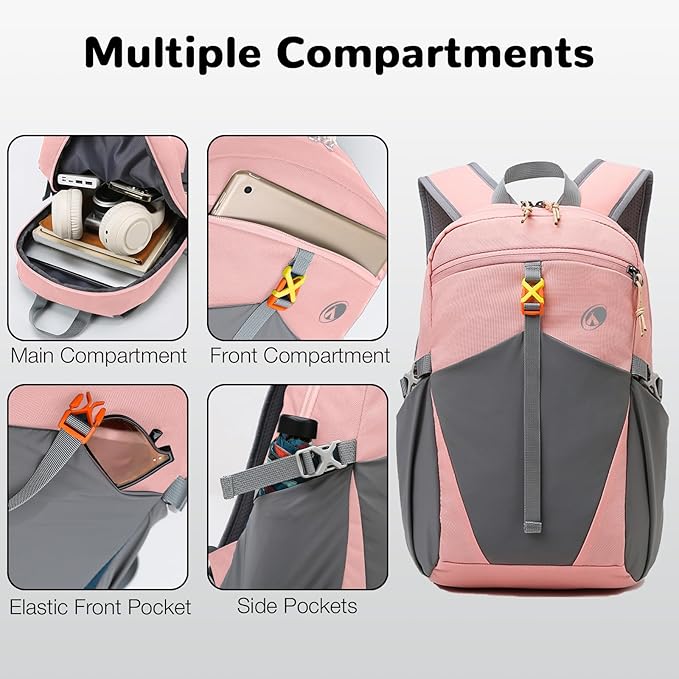 12L Small Hiking Backpack with Padded Strap for Women, Mini Lightweight Travel Backpack for Kids, Pink