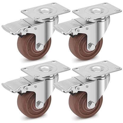 Nefish 3 Inch Casters Wheels, Heavy Duty Casters Set of 4, Durable Castor Wheels with Brake 1400 LBS, High Temperature Casters Glass Filled Nylon Wheels for Workbench, Industrial (-40°F to + 475°F)