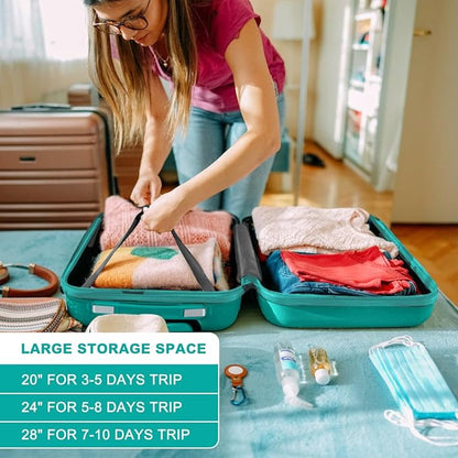 Kono 4 Piece Luggage Sets Expandable(only 28") with Spinner Wheels TSA Lock Lightweight PC+ABS Hardside Travel Rolling Suitcases 20in 24in 28in Carry on and 12in Mini Cosmetic Case Turquoise
