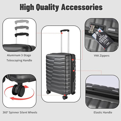 5-Piece Lightweight Luggage with Backpack Sets, ABS+PC Hard Shell Suitcase with TSA Lock & YKK Zipper (Grey, 20in/24in/28in/BP/TB)