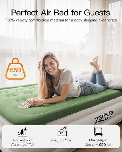 Full Size Air Mattress with Built in Pump, 18" Raised Comfort Air Bed, Upgraded Flocked Top Blow up Mattress with Carrying Bag, Inflatable Mattress for Guests & Home, AirBed, 650 lbs Max