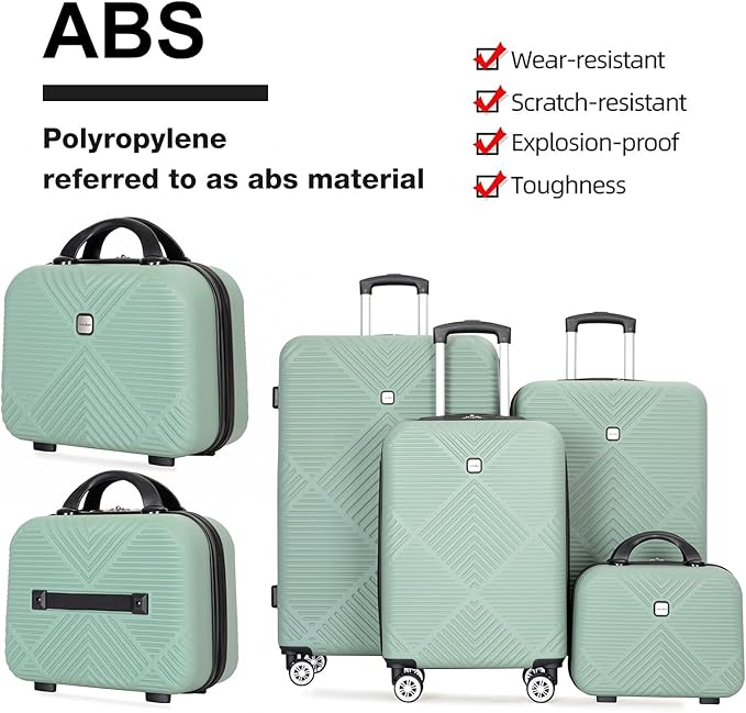 Luggage 4 Piece Set, Hardshell ABS Suitcase Set with Double Spinner Wheels, Lightweight Durable Large Luggage set, Carry On and Checked Travel Luggage, Olive Green