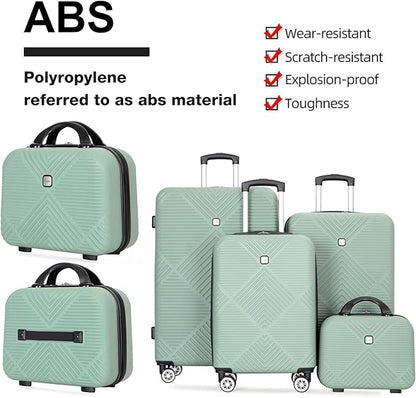Luggage 4 Piece Set, Hardshell ABS Suitcase Set with Double Spinner Wheels, Lightweight Durable Large Luggage set, Carry On and Checked Travel Luggage, Olive Green