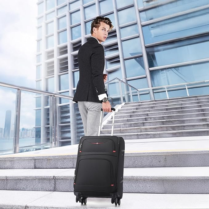 Softside Expandable Luggage with 4 Spinner Wheels, Durable Carry-On Luggage Suitcase (Gray, 21-Inch)