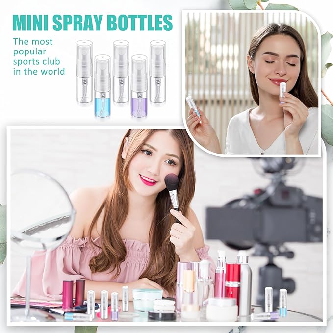 Zhehao 200 Pcs Mini Spray Bottles 2 ml Clear Glass Perfume Bottles Refillable Fine Mist Perfume Atomizer Portable Empty Sample Containers for Cleaning, Essential Oils, Travel (Clear Cap)