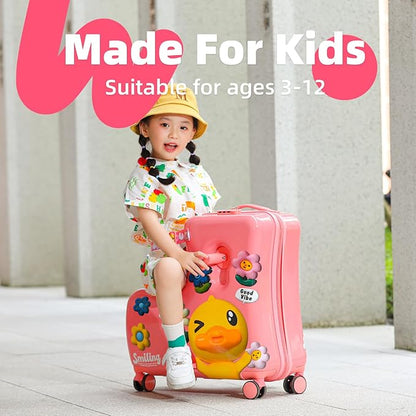 Kids Luggage, Lightweight Ride on Luggage with Spinner Wheels & Foldable Design (20-Inch+ Aged 1-3 Toddler, Pink Flower),Birthday Gift