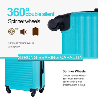 Luggage Sets Wear-Resistance Hardside Lightweight Suitcase Double Spinner Wheels, TSA Lock,Two Hooks, Scratch-resistant Carry-on,3 Piece Set(20inch 24inch 28inch) (Turquoise)