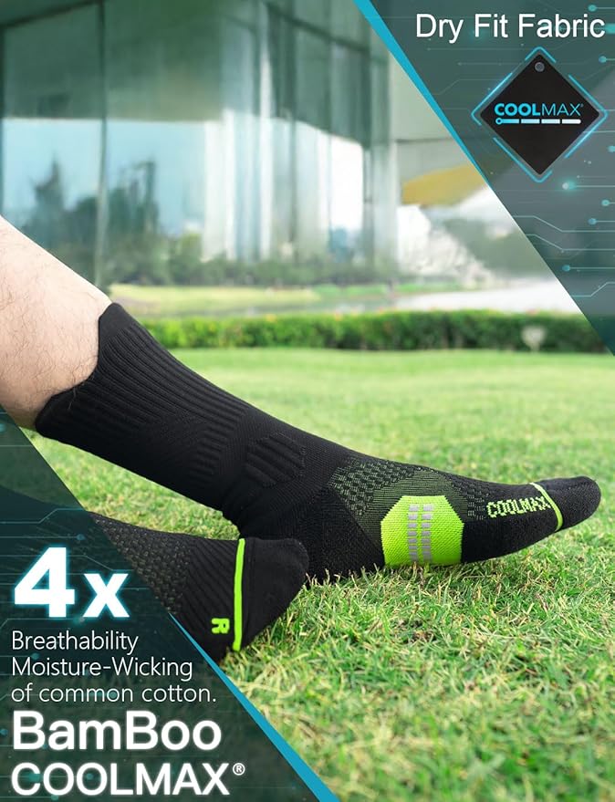 Mens Bamboo Viscose Crew Compression Running Socks Athletic Hiking Cushioned Wicking Anti-Blister Seamless