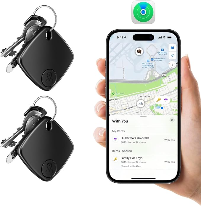 2 Pack Bluetooth Tracker Works with Apple Find My, Key Finder Locator with Sound, Anti-Lost Device for Wallet Keys iPhone, GPS Tracking Device for Kids Pets Luggage,