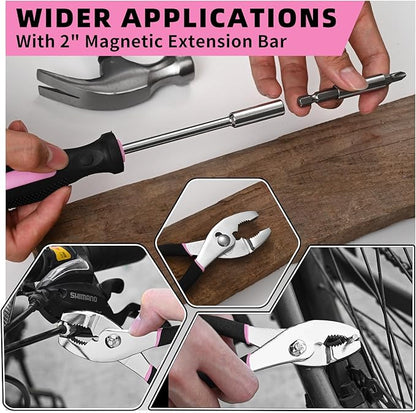 58-Piece Pink Household Tool Set General Household Hand Tool Kit,Small Tool Kit with Plastic Toolbox Mini Tool kit for Women, Office & College Repairs