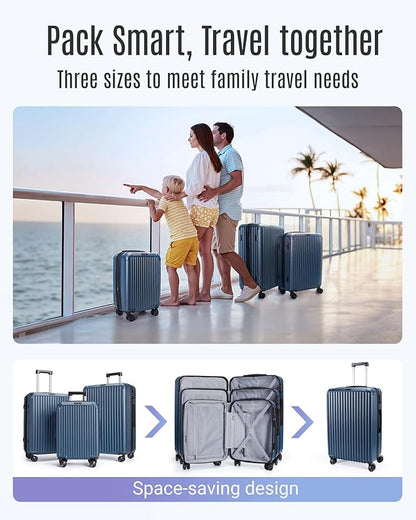 LIGHT FLIGHT Luggage Sets, Durable Hard Shell 3 Piece Set Suitcase with Spinner Wheels, Hardside Lightweight Luggage set with TSA Lock, Large Travel Luggage Set (20" 24" 28"), Rose Purple