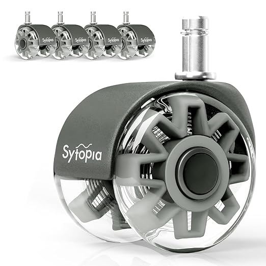 Office Chair Wheels Replacement, 2.5 Inch Universal Casters for Hardwood Floors & Carpet, Heavy Duty, Quiet, Scratch-Free, Fits Most Chairs, Easy Install, Set of 5,Light Grey