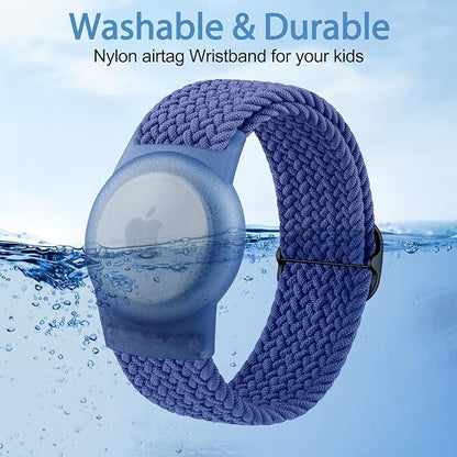 Vanjua Wristband for Apple AirTag, Protective Case Compatible with Air Tag GPS Tracker Holder with Braided Bracelet, Adjustable Anti Lost Watch Band for Toddler Child Elder (Blue+Rainbow)