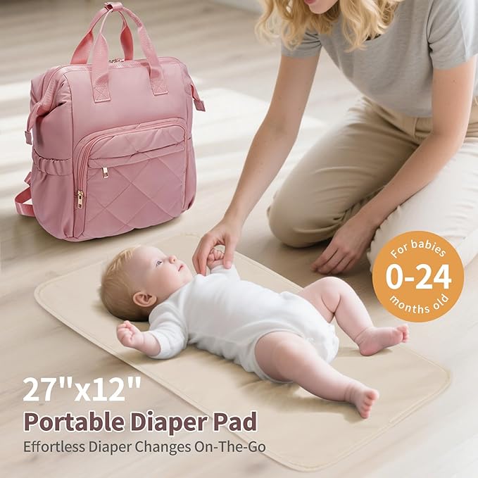 CEI-CEI Diaper Bag Backpack for Mom and Dad, Puffer Baby Bag Backpack with Insulated Pocket, Water-Resistant, Unisex Travel Backpack with Changing Pad & Stroller Straps