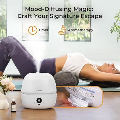 BOXING Top Fill Humidifiers for Bedroom Baby with Easy Remote, 20dB Quiet Cool Mist Air Humidifier for Large Room Home & Indoor Plants, 7 Color Night Light, Essential Oil Tray, Timer, Sleep Mode,3L