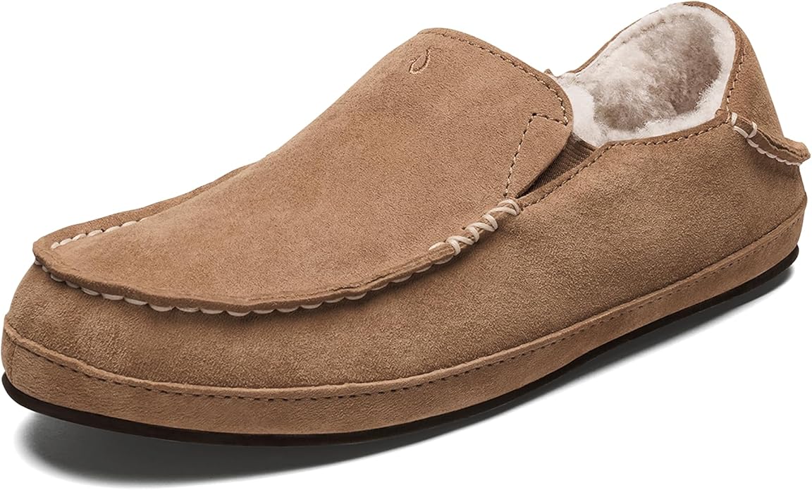 OLUKAI Nohea Slipper, Women's Slip-On Shoes, Genuine Shearling & Premium Nubuck Leather, Drop-In Heel Design, Cozy & Ultra-Soft Comfort Fit