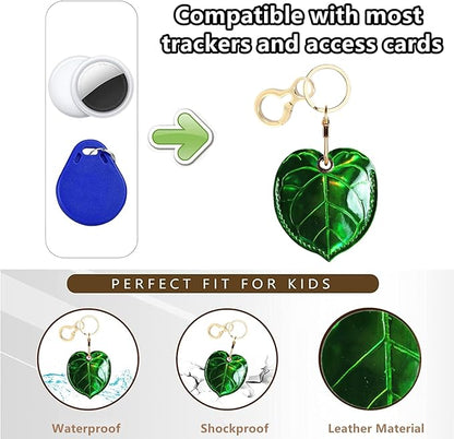 Shiny Leather Charm Keychain Holder Case Compatible with AirTag,Cute Protective Cover with Keyring,Anti-Scratch Finder GPS Tracker Case for Wallet Keys,Bag,Pets(Leaf A)