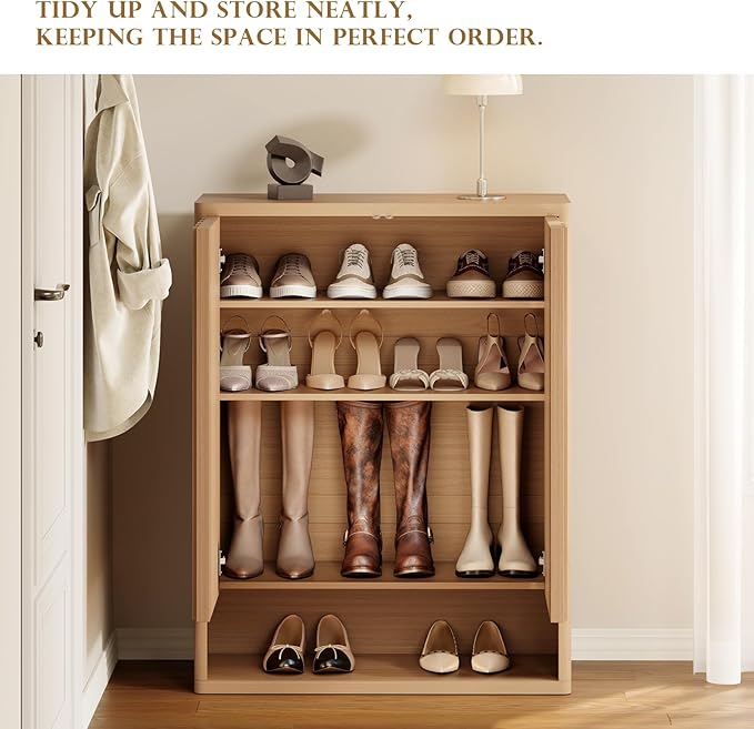 Shoe Cabinet - 2 Doors Shoe Cabinet Storage for Entryway, Modern 4 Shelves Shoe Storage Organizer with Easy Push to Open Doors to 24 Pairs