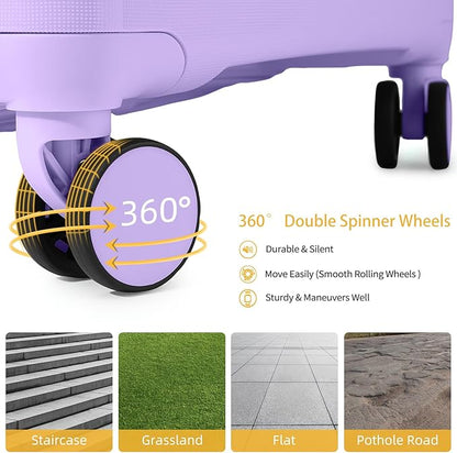 LARVENDER Luggage Sets 3 Piece, Hardside PP Carry On Suitcase with 360° Spinner Wheels TSA Lock Luggage Sets for Women, Lavender