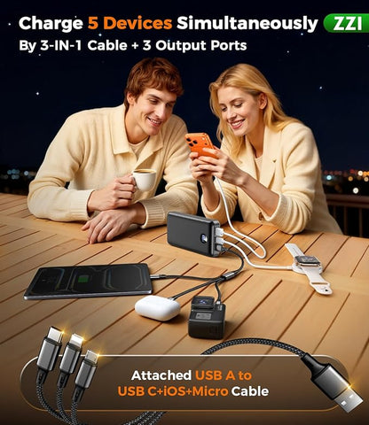 Portable Charger Power Bank, 60000mAh Battery Pack with 3 in 1 USB-C/iOS/Micro-USB Cable, 22.5W Fast Charging Portable Phone Charger, Travel Camping Essential Powerbank for iPhone 17/16/15/14 Samsung