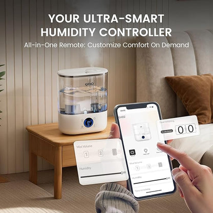 QIDO Top Fill Humidifiers for Bedroom, 5 L Cool Mist 36H Super Long Time, Quiet 28dB Essential Oil Diffuser for Baby & Plants, 3 adjustable Mist with Touch/APP/7-color Nightlight, Auto Shut-off, White