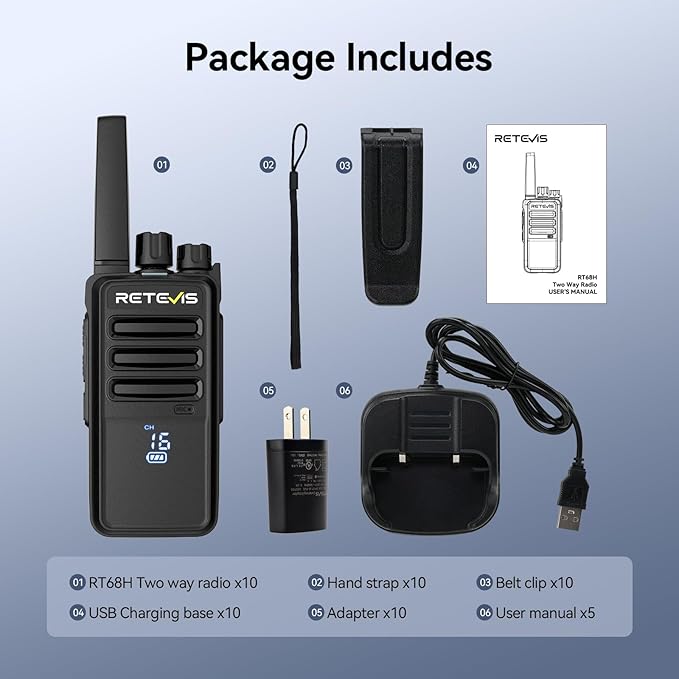 Retevis RT68H Two Way Radio,Walkie Talkies Long Range, Visualization,Shatterproof Hidden Display,VOX Hands Free, Rechargeable Walkie Talkie for Adults with Charging Base,for Factory Warehouse(10 Pack)