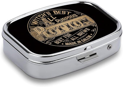 Metal 2 Compartment Pill Organizer Travel Friendly Portable Compact Pill Box Cute Pill Case,for Pocket Wallets Daily Portable Medicine Vitamin Tablet Storage (Potion)
