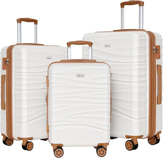 Romswi 3 Piece Luggage Sets, Expandable PC+ABS Hardshell Suitcase Set with TSA Lock YKK Zipper and Dual Spinner Wheels, Large Checked Travel Suitcases, 22/26/30 Inch, White