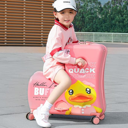 Kids' Lightweight Ride on Luggage with Spinner Wheels & Foldabe Design (Pink Duck, 24"+ Aged 3-12 Toddler)