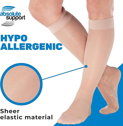 (3 Pairs - Closed Toe) Made in USA - Compression Socks for Women 15-20mmHg - Sheer Compression Knee High Stockings for Post Surgery, Pregnancy, Arthritis, Edema - Natural, Large - A101NA3-3
