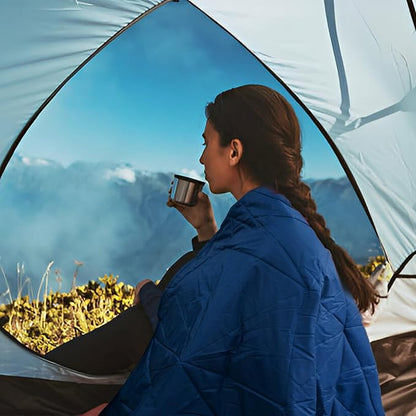 Outdoor Waterproof Blanket, Foldable Fleece Stadium Blanket for Outdoor Sports Event, Camping, Car, Pet, Picnics - Windproof, Wearable, Machine Washable 80" x 58" (Dark Blue)
