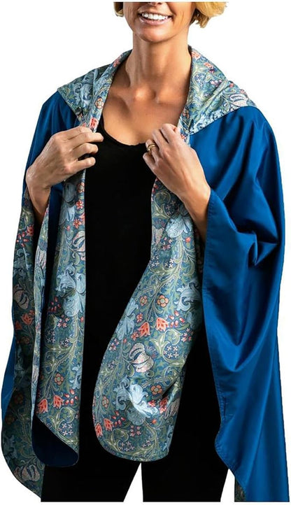 RainCaper Womens Raincoat with Hood ñ Sophisticated Reversible Rainproof William Morris Travel Cape (Bluebell & William Morris Lily)