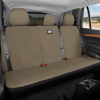 CAT Beige Rear Seat Cover for Cars, SUVs & Small Trucks – Heavy-Duty Oxford Canvas – 60/40 Split Bench Protector – Durable Back Seat Cover for Pets, Travel & Daily Use – Car & Truck Interior Accessory