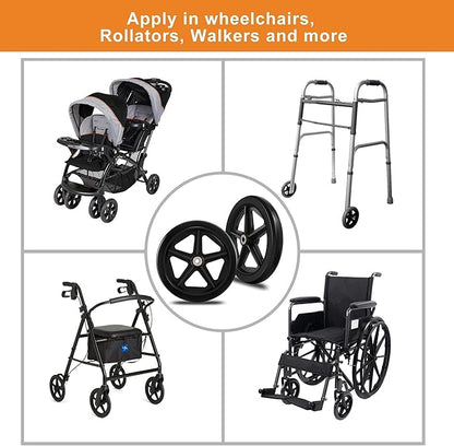 2Pcs 8 Inch Replacement Wheelchair Wheels for Walkers - Environmentally Friendly Rubber Material, Wear-Resistant PU Tires, Anti-Slip, and Durable ABS Wheel Hub (8IN Narrow 2Pcs)
