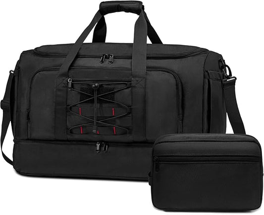 Travel Bag for Men Women, Duffle Bag & Gym Bag with Shoe Compartment, Weekender Overnight Bag with Toiletry Bag and Carry on Bags for Travel, Flight Airplane, Fit Trip, Gym, Yoga, Black