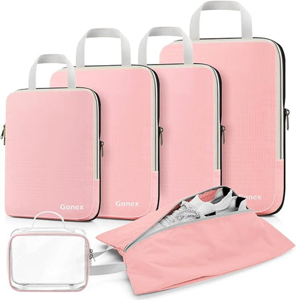 Gonex Compression Packing Cubes, 3pcs/4pcs Expandable Storage Travel Luggage Bags Organizers
