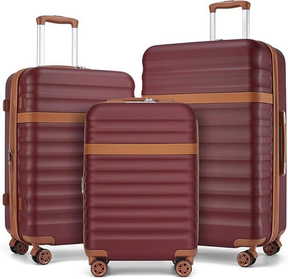 Kono Luggage Set 3 Pieces Expandable PC ABS Durable Suitcase Hardside with Double Spinner Wheels Tsa Lock Burgundy(20in/24in/28in)