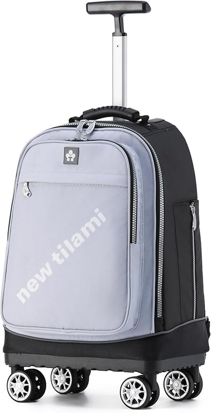 NEW TILAMI 19 Inch Rolling Backpack 360°rotating Universal Wheel, Large Organizer Compartments, Adjustable Handle, Carry on for School Students Business Travel, Soft Grey