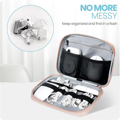 Electronics Organizer Bag, Portable Cable Organizer Case Travel Electronic Accessories Storage Case - Travel storage bag for Cables, Chargers, Phone, SD Cards - Pink