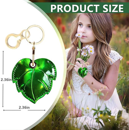 Shiny Leather Charm Keychain Holder Case Compatible with AirTag,Cute Protective Cover with Keyring,Anti-Scratch Finder GPS Tracker Case for Wallet Keys,Bag,Pets(Leaf)