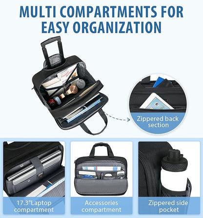 EMPSIGN Rolling Briefcase Laptop Bag,17.3" Computer bag with wheels, Water Repellent Travel Roller Underseat Bag with RFID Blocking Pocket,Rolling Work Bags for women/men -Black