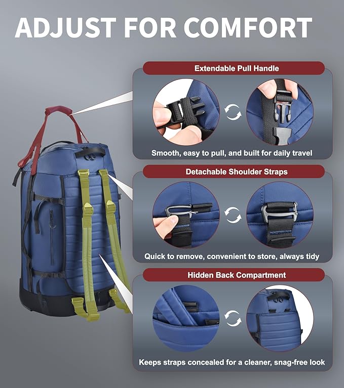 Rolling Duffle Bag with Wheels - 86L Extra Large Travel Duffel, Foldable & Waterproof Checked Luggage for Men, Camping, Long Trips