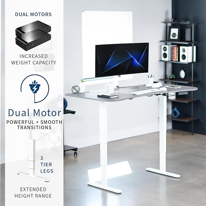VIVO Electric 63 x 32 in Dual Motor Standing Desk, Memory Height Adjustment, 2B Series, Dark Gray Top White Frame, DESK-KIT-2W1G
