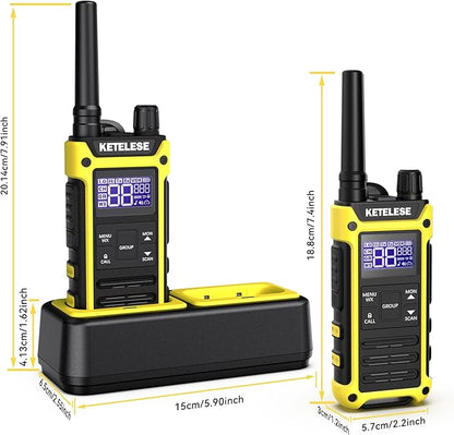 KETELESE T3 FRS IP67 Waterproof Walkie Talkies with USB Mini Charger, 1100mAh Rechargeable Batteries, NOAA Weather Alert, 2 Way Radio for Cruise Ships Surfing, 2pack, Black/Yellow