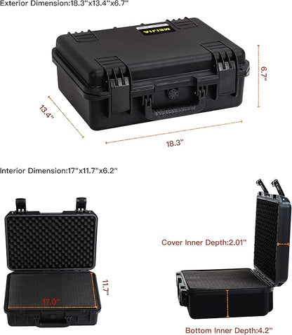 MEIJIA Premium Waterproof Hard Compact Camera Case with customizable fit foam,Full Protection with Light&Convenient Design,18.3"x13.4"x6.7",Elegant Black